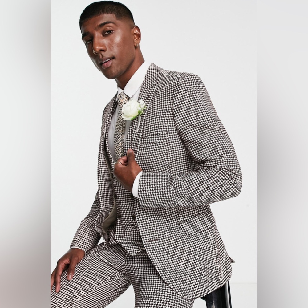 ASOS Brown and Cream Houndstooth Blazer, EXTRA SKINNY